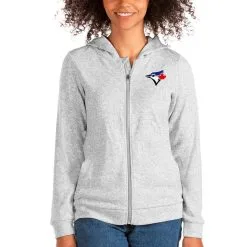 Women's Antigua Heathered Gray Toronto Blue Jays Team Absolute Full-Zip Hoodie