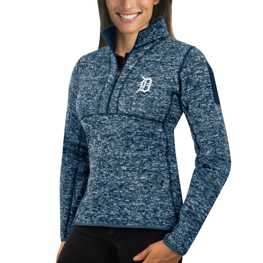 Women's Detroit Tigers Antigua Heathered Navy Fortune Half-Zip Pullover Sweater 3 Women's Detroit Tigers Antigua Heathered Navy Fortune Half-Zip Pullover Sweater
