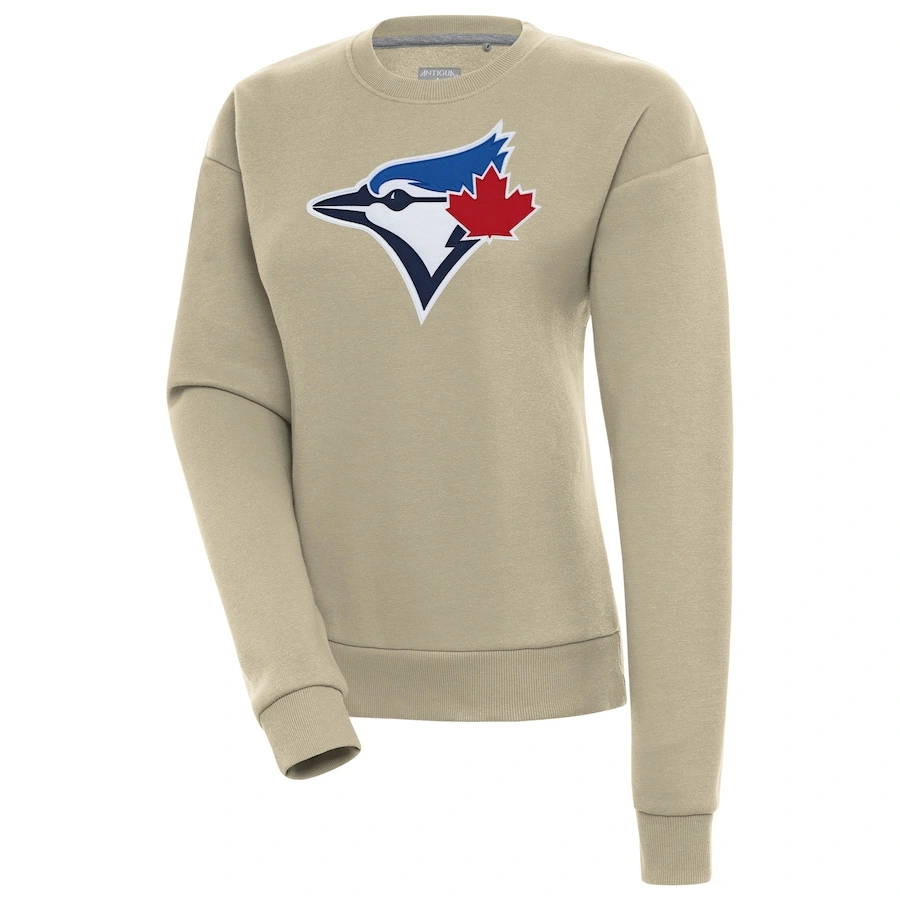 Women's Toronto Blue Jays Antigua Khaki Victory Pullover Sweatshirt 3 Women's Toronto Blue Jays Antigua Khaki Victory Pullover Sweatshirt
