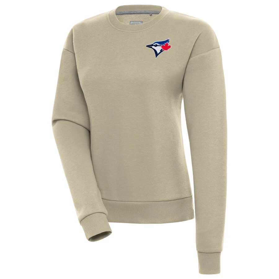 Women's Toronto Blue Jays Antigua Khaki Victory Pullover Sweatshirt 3 Women's Toronto Blue Jays Antigua Khaki Victory Pullover Sweatshirt
