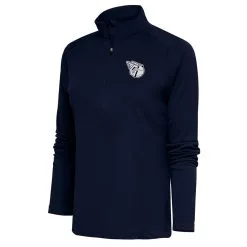 Women's Cleveland Guardians Antigua Navy Brushed Metallic Tribute Half-Zip Pullover Top