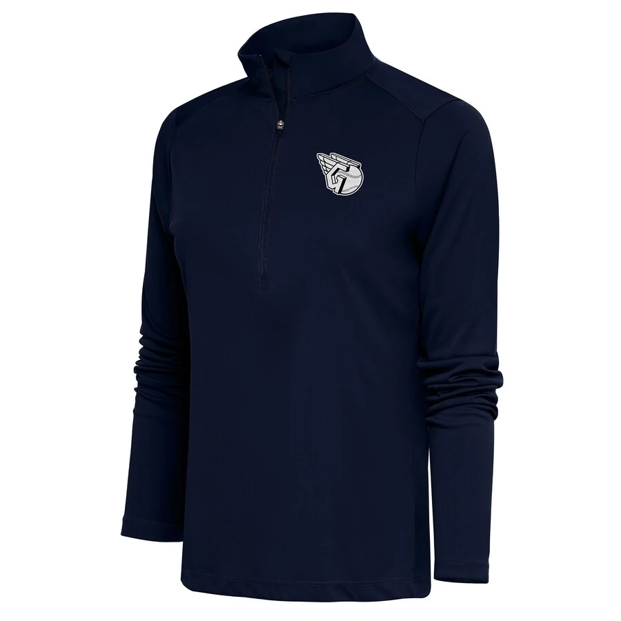 Women's Cleveland Guardians Antigua Navy Brushed Metallic Tribute Half-Zip Pullover Top 3 Women's Cleveland Guardians Antigua Navy Brushed Metallic Tribute Half-Zip Pullover Top