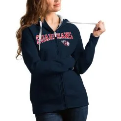 Women's Cleveland Guardians Antigua Navy Team Logo Victory Full-Zip Hoodie
