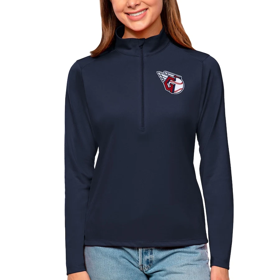 Women's Cleveland Guardians Antigua Navy Tribute Quarter-Zip Pullover Top 3 Women's Cleveland Guardians Antigua Navy Tribute Quarter-Zip Pullover Top