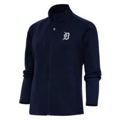 Women's Detroit Tigers Antigua Navy Brushed Metallic Generation Full-Zip Jacket
