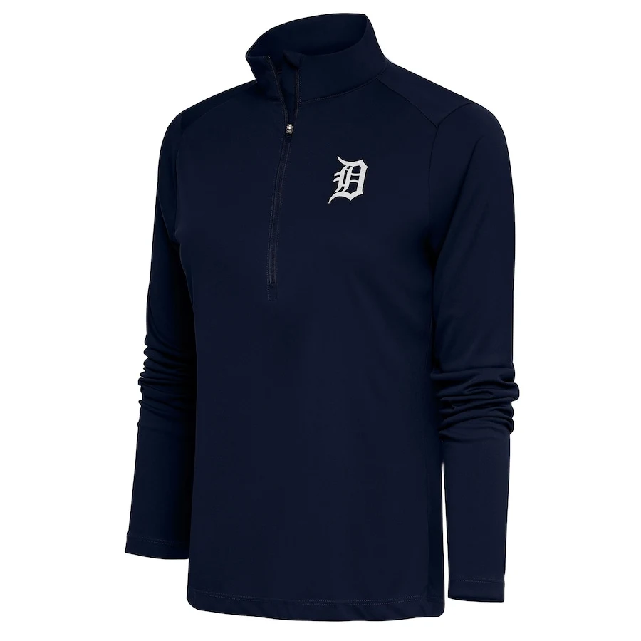 Women's Detroit Tigers Antigua Navy Brushed Metallic Tribute Half-Zip Pullover Top 3 Women's Detroit Tigers Antigua Navy Brushed Metallic Tribute Half-Zip Pullover Top