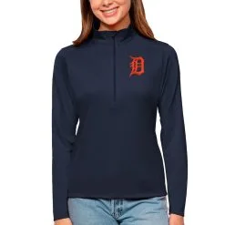 Women's Detroit Tigers Antigua Navy Tribute Quarter-Zip Pullover Top