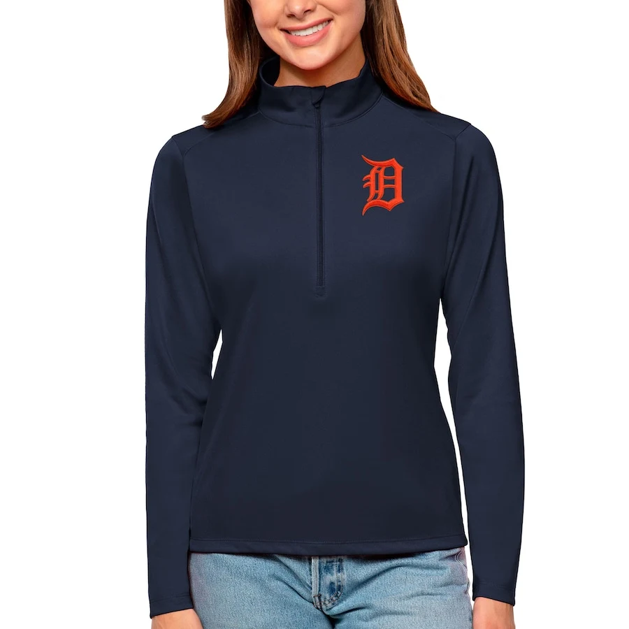 Women's Detroit Tigers Antigua Navy Tribute Quarter-Zip Pullover Top 3 Women's Detroit Tigers Antigua Navy Tribute Quarter-Zip Pullover Top