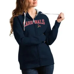 Women's St. Louis Cardinals Antigua Navy Team Logo Victory Full-Zip Hoodie