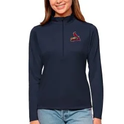 Women's St. Louis Cardinals Antigua Navy Tribute Quarter-Zip Pullover Top