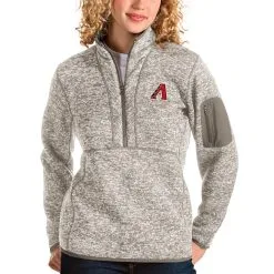 Women's Arizona Diamondbacks Antigua Oatmeal Fortune Quarter-Zip Pullover Jacket