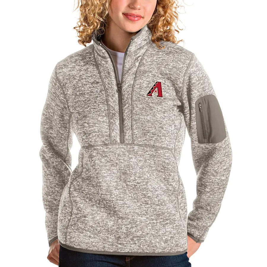 Women's Arizona Diamondbacks Antigua Oatmeal Fortune Quarter-Zip Pullover Jacket 2 Women's Arizona Diamondbacks Antigua Oatmeal Fortune Quarter-Zip Pullover Jacket