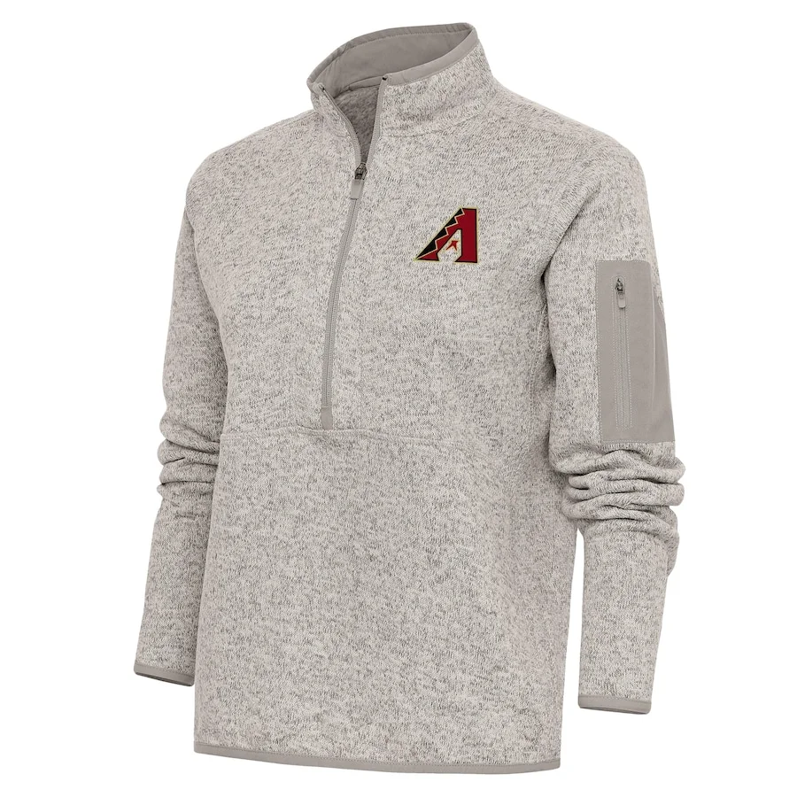Women's Arizona Diamondbacks Antigua Oatmeal Logo Fortune Quarter-Zip Pullover Jacket 3 Women's Arizona Diamondbacks Antigua Oatmeal Logo Fortune Quarter-Zip Pullover Jacket
