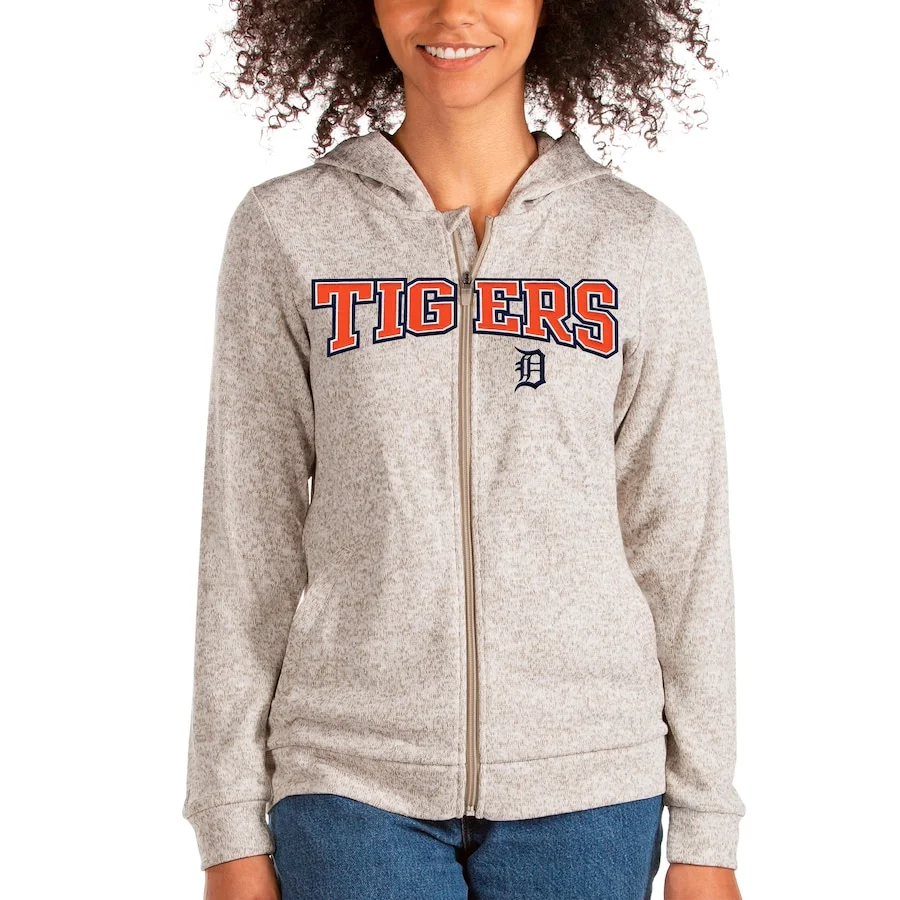 Women's Detroit Tigers Antigua Oatmeal Wordmark Absolute Full-Zip Hoodie 3 Women's Detroit Tigers Antigua Oatmeal Wordmark Absolute Full-Zip Hoodie
