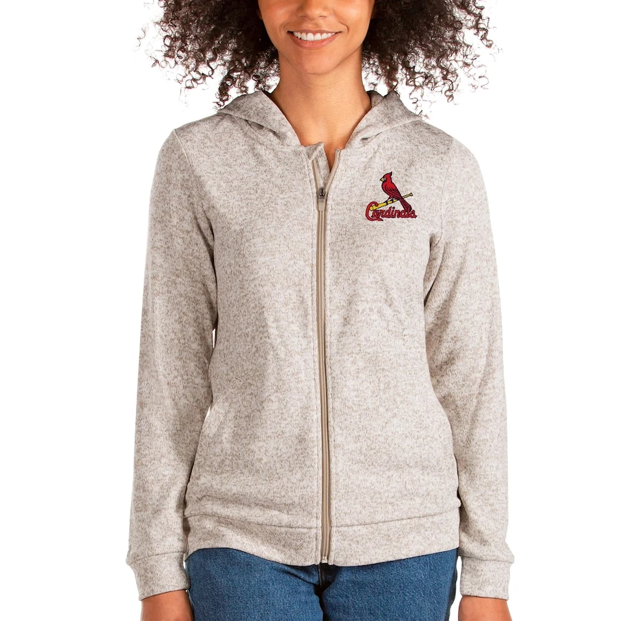 Women's St. Louis Cardinals Antigua Oatmeal Team Absolute Full-Zip Hoodie 3 Women's St. Louis Cardinals Antigua Oatmeal Team Absolute Full-Zip Hoodie