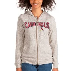 Women's St. Louis Cardinals Antigua Oatmeal Wordmark Absolute Full-Zip Hoodie
