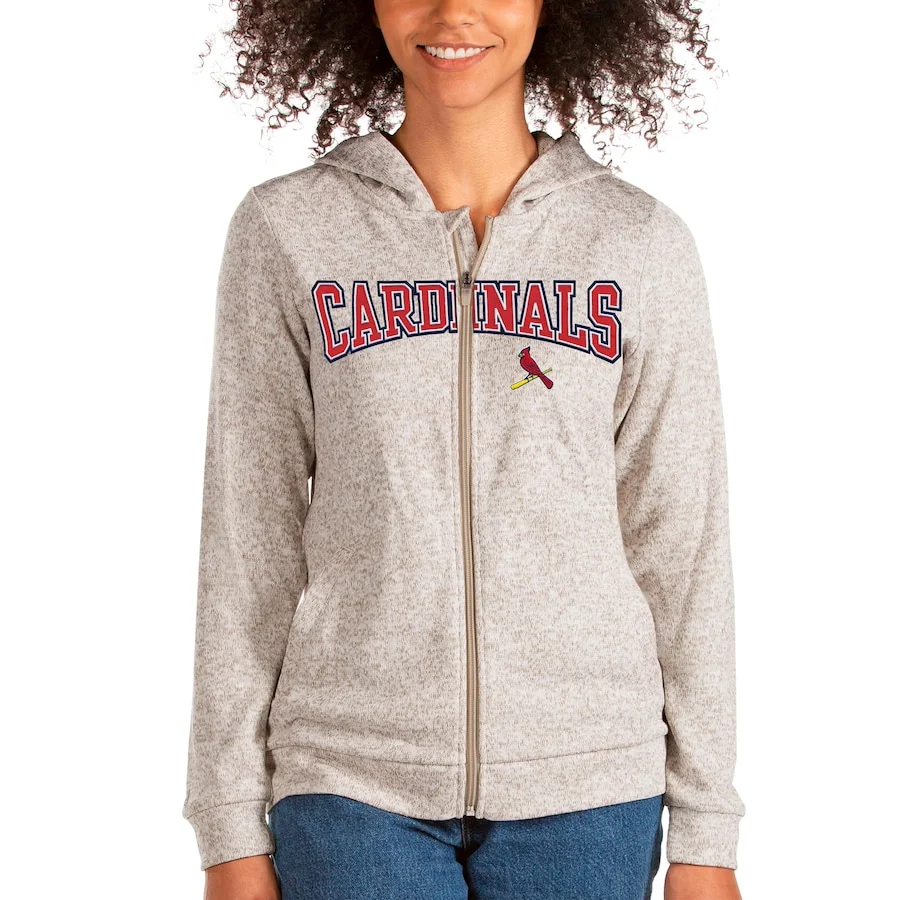 Women's St. Louis Cardinals Antigua Oatmeal Wordmark Absolute Full-Zip Hoodie 3 Women's St. Louis Cardinals Antigua Oatmeal Wordmark Absolute Full-Zip Hoodie