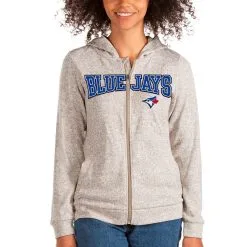 Women's Toronto Blue Jays Antigua Oatmeal Wordmark Absolute Full-Zip Hoodie