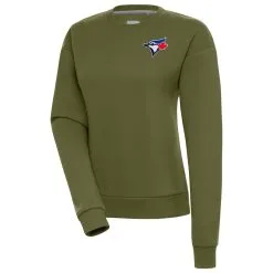 Women's Toronto Blue Jays Antigua Olive Victory Pullover Sweatshirt