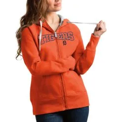 Women's Detroit Tigers Antigua Orange Team Logo Victory Full-Zip Hoodie