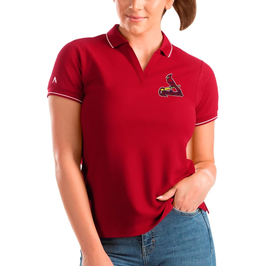 Women's St. Louis Cardinals Antigua Red Affluent Polo 3 Women's St. Louis Cardinals Antigua Red Affluent Polo
