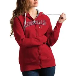 Women's St. Louis Cardinals Antigua Red Team Logo Victory Full-Zip Hoodie