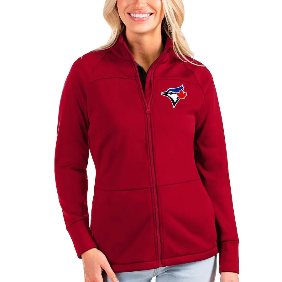 Women's Toronto Blue Jays Antigua Red Links Full-Zip Golf Jacket 3 Women's Toronto Blue Jays Antigua Red Links Full-Zip Golf Jacket