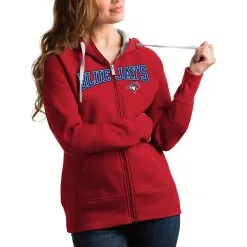 Women's Toronto Blue Jays Antigua Red Team Logo Victory Full-Zip Hoodie