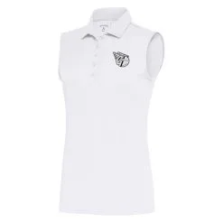 Women's Cleveland Guardians Antigua White Brushed Metallic Sleeveless Tribute Polo