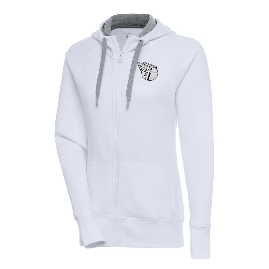 Women's Cleveland Guardians Antigua White Brushed Metallic Victory Full-Zip Hoodie 3 Women's Cleveland Guardians Antigua White Brushed Metallic Victory Full-Zip Hoodie