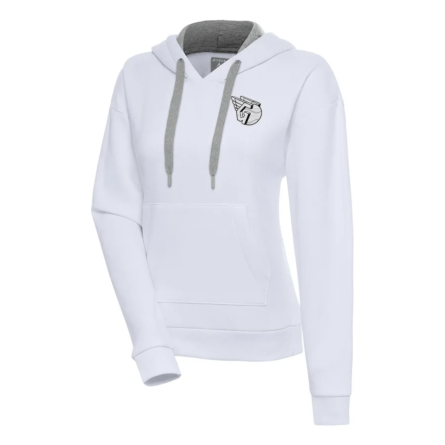 Women's Cleveland Guardians Antigua White Brushed Metallic Victory Pullover Hoodie 3 Women's Cleveland Guardians Antigua White Brushed Metallic Victory Pullover Hoodie