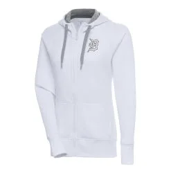 Women's Detroit Tigers Antigua White Brushed Metallic Victory Full-Zip Hoodie