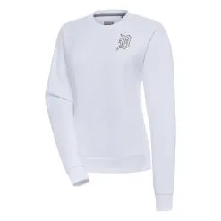 Women's Detroit Tigers Antigua White Brushed Metallic Victory Pullover Sweatshirt