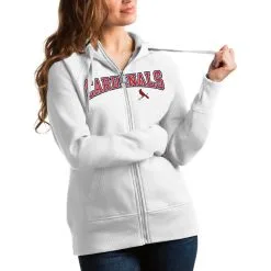 Women's St. Louis Cardinals Antigua White Team Logo Victory Full-Zip Hoodie