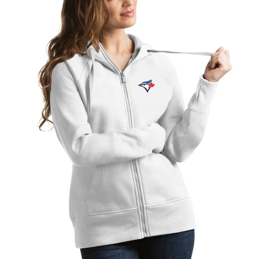 Women's Toronto Blue Jays Antigua White Victory Full-Zip Hoodie 3 Women's Toronto Blue Jays Antigua White Victory Full-Zip Hoodie