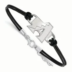 LogoArt Women's Arizona Diamondbacks Sterling Silver Small Center Leather Bracelet