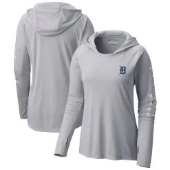 Women's Detroit Tigers Columbia Gray Tidal Long Sleeve Hoodie T-Shirt