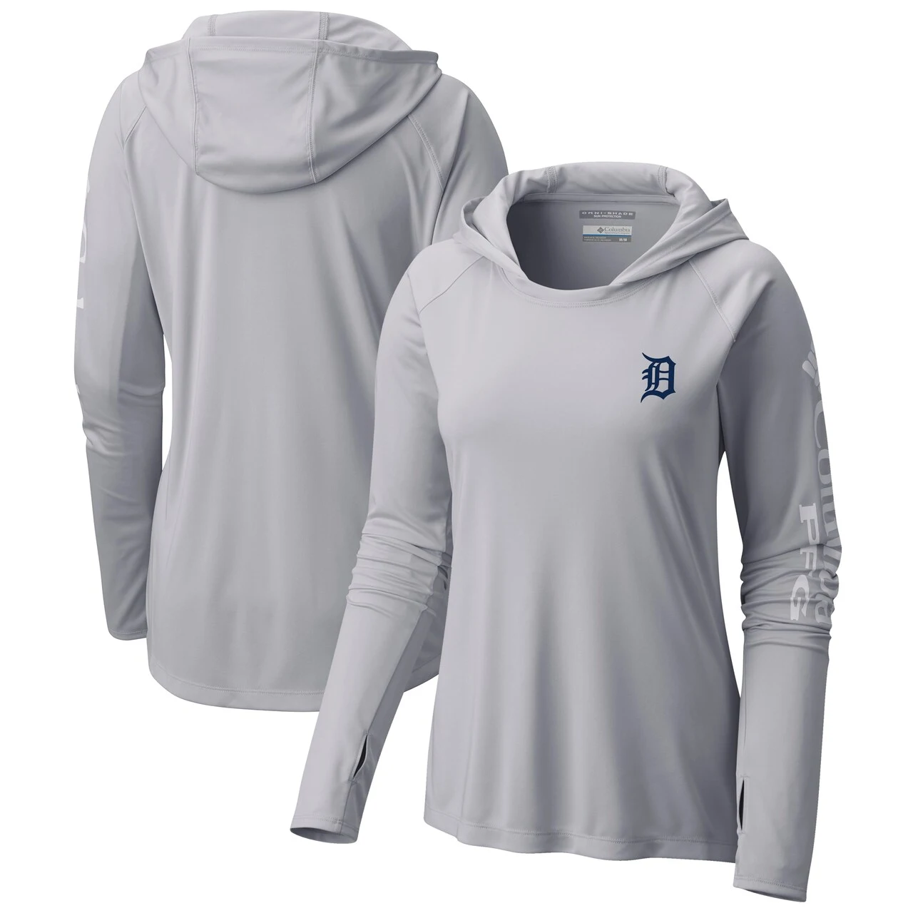 Women's Detroit Tigers Columbia Gray Tidal Long Sleeve Hoodie T-Shirt 3 Women's Detroit Tigers Columbia Gray Tidal Long Sleeve Hoodie T-Shirt