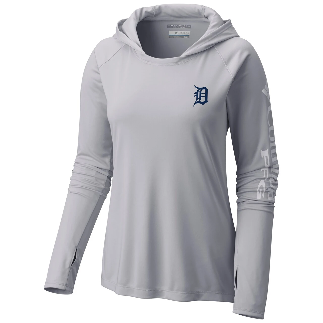Women's Detroit Tigers Columbia Gray Tidal Long Sleeve Hoodie T-Shirt 4 Women's Detroit Tigers Columbia Gray Tidal Long Sleeve Hoodie T-Shirt - Image 2