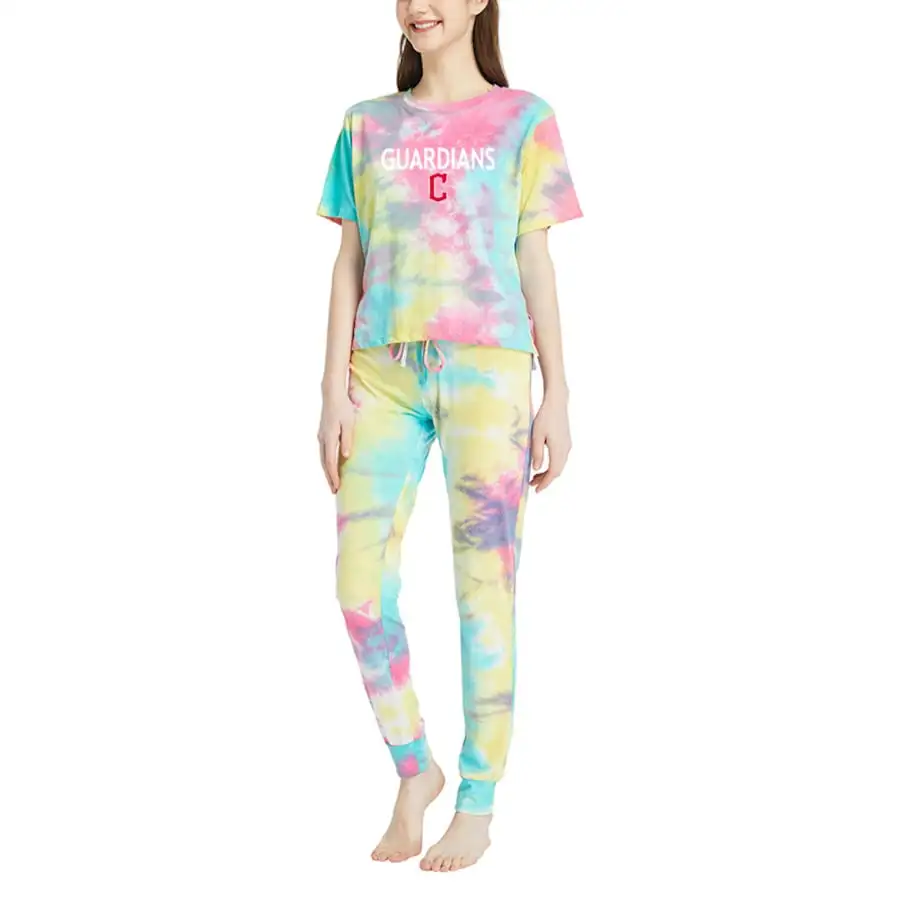 Women's Cleveland Guardians Concepts Sport Velodrome Tie-Dye Top & Jogger Pants Set 3 Women's Cleveland Guardians Concepts Sport Velodrome Tie-Dye Top & Jogger Pants Set
