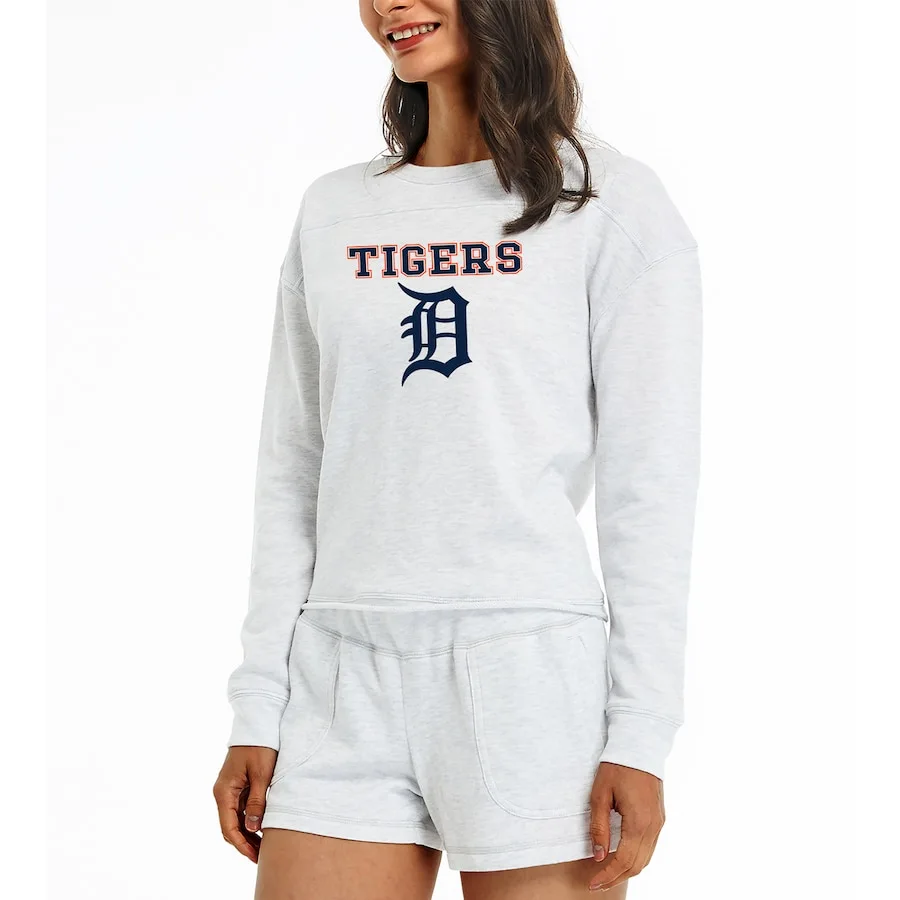 Women's Detroit Tigers Concepts Sport Cream Crossfield Long Sleeve Top & Shorts Set 3 Women's Detroit Tigers Concepts Sport Cream Crossfield Long Sleeve Top & Shorts Set