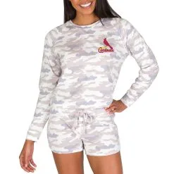 Women's St. Louis Cardinals Concepts Sport Cream Encounter Long Sleeve Top & Short Sleep Set
