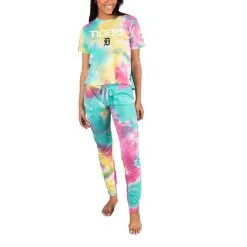 Women's Detroit Tigers Concepts Sport Velodrome Tie-Dye Top & Jogger Pants Set