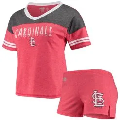 Women's St. Louis Cardinals Concepts Sport Heathered Red Crescent Tri-Blend V-Neck T-Shirt & Shorts Sleep Set