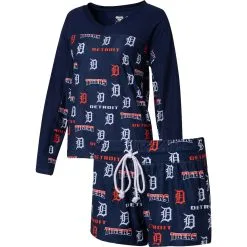 Women's Detroit Tigers Concepts Sport Navy Breakthrough Long Sleeve V-Neck T-Shirt & Shorts Sleep Set