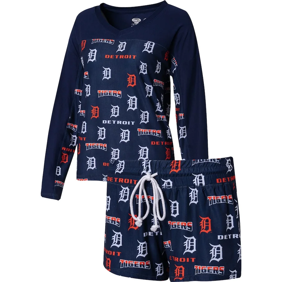 Women's Detroit Tigers Concepts Sport Navy Breakthrough Long Sleeve V-Neck T-Shirt & Shorts Sleep Set 3 Women's Detroit Tigers Concepts Sport Navy Breakthrough Long Sleeve V-Neck T-Shirt & Shorts Sleep Set