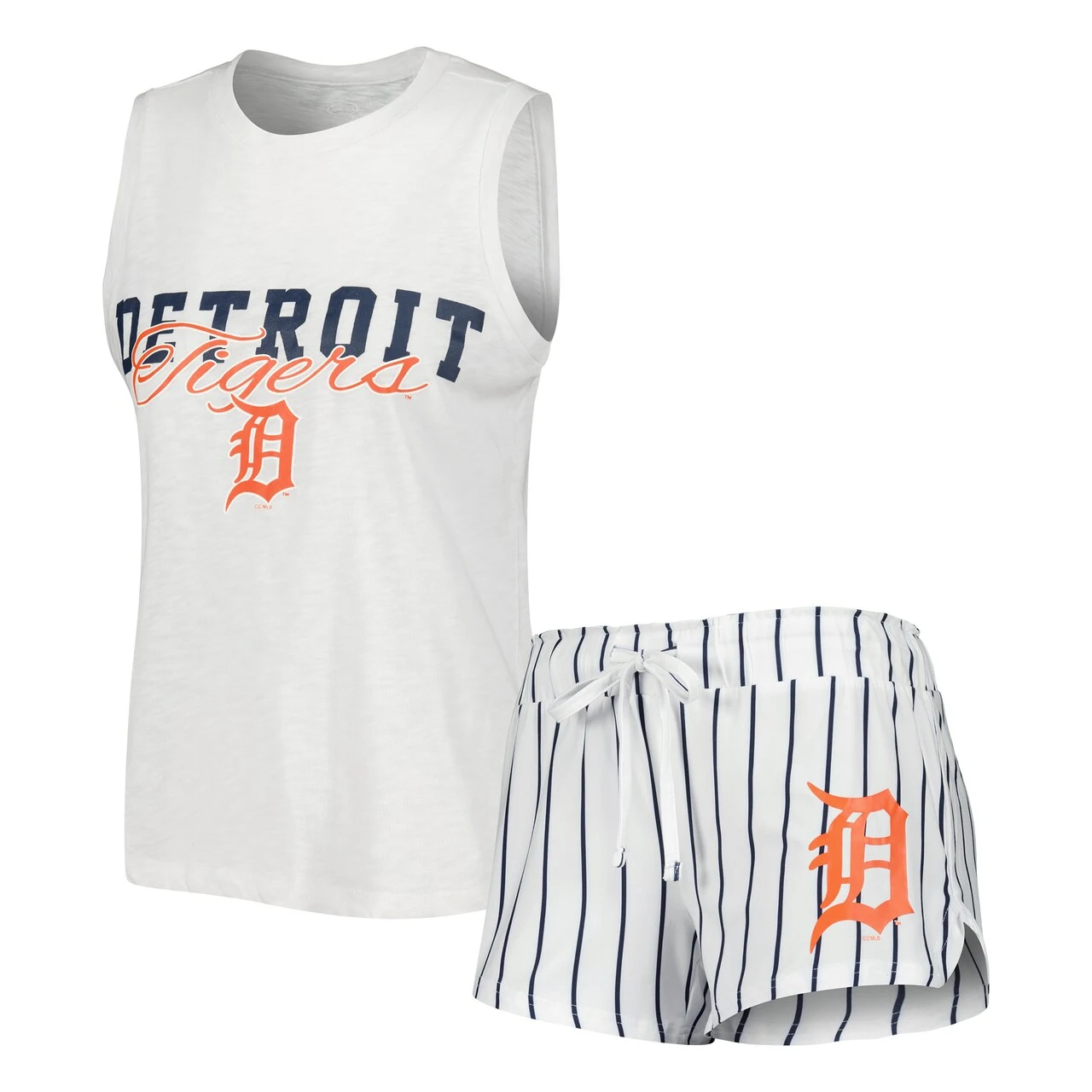 Women's Detroit Tigers Concepts Sport White Reel Pinstripe Tank Top & Shorts Sleep Set 3 Women's Detroit Tigers Concepts Sport White Reel Pinstripe Tank Top & Shorts Sleep Set