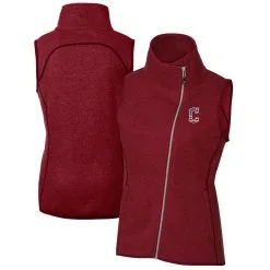 Women's Cleveland Guardians Cutter & Buck Cardinal Americana Logo Mainsail Sweater-Knit Full-Zip Asymmetrical Vest