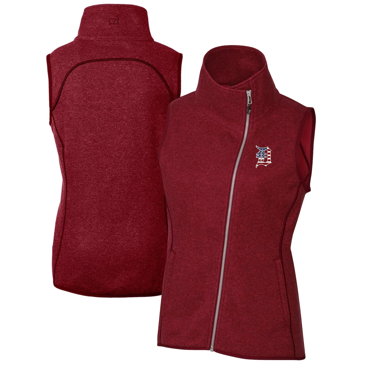 Women's Detroit Tigers Cutter & Buck Cardinal Americana Logo Mainsail Sweater-Knit Full-Zip Asymmetrical Vest 3 Women's Detroit Tigers Cutter & Buck Cardinal Americana Logo Mainsail Sweater-Knit Full-Zip Asymmetrical Vest