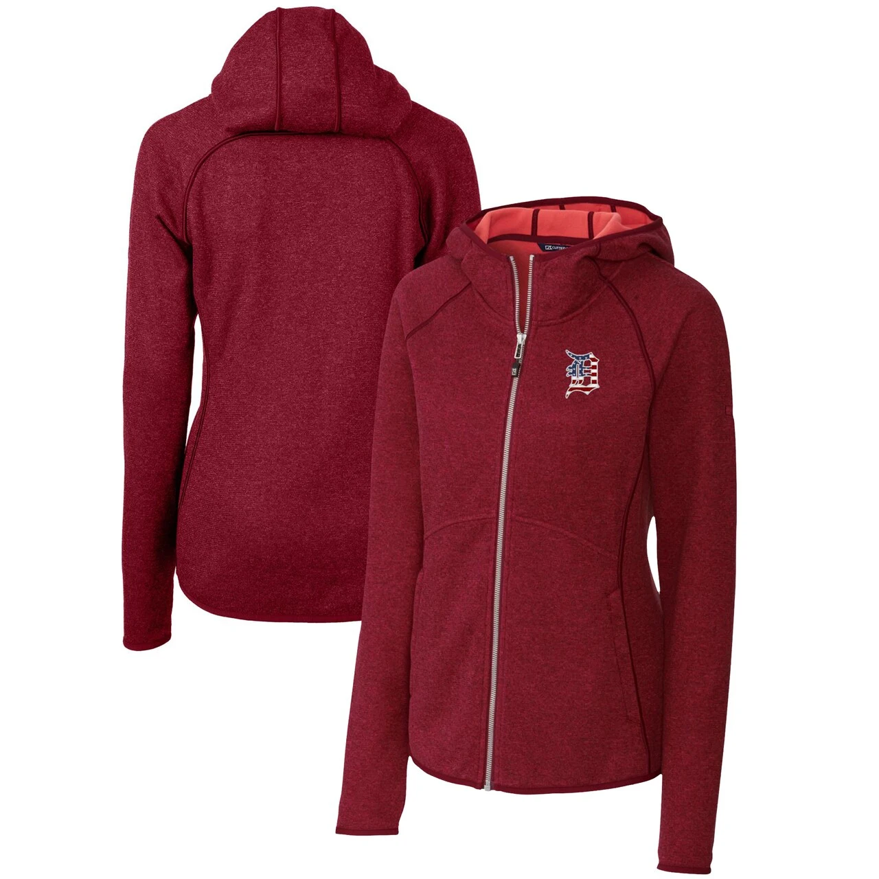 Women's Detroit Tigers Cutter & Buck Cardinal Americana Logo Mainsail Sweater-Knit Full-Zip Hoodie 3 Women's Detroit Tigers Cutter & Buck Cardinal Americana Logo Mainsail Sweater-Knit Full-Zip Hoodie